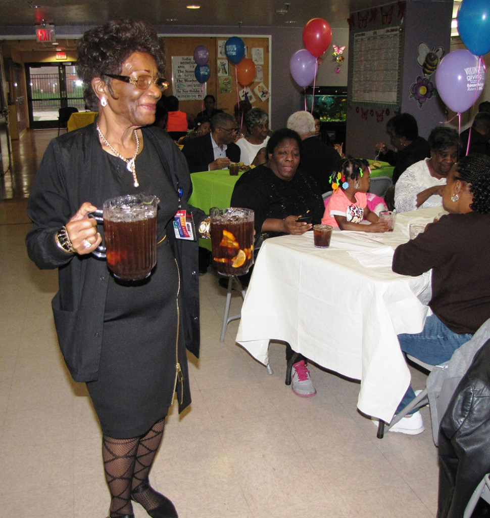 Staff of New Community Extended Care Facility thanked its volunteers, who selflessly give of their time year-round. Elizabeth Brookins, activities director, served drinks.