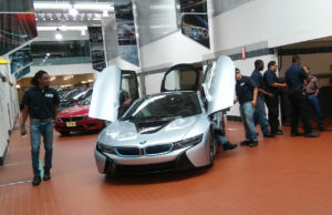 Auto students at BMW inside car