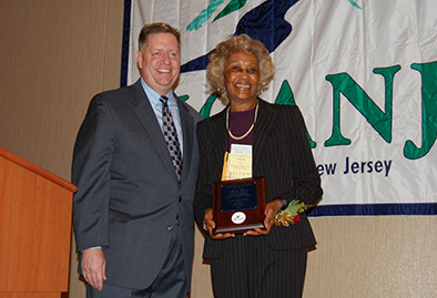Madge Wilson, right, received an engraved plaque that honored her as the Health Care Association of New Jersey’s Volunteer of the Year. John Dolan, president and CEO of HCANJ, is on left. Photos courtesy of Pattie Tucker.