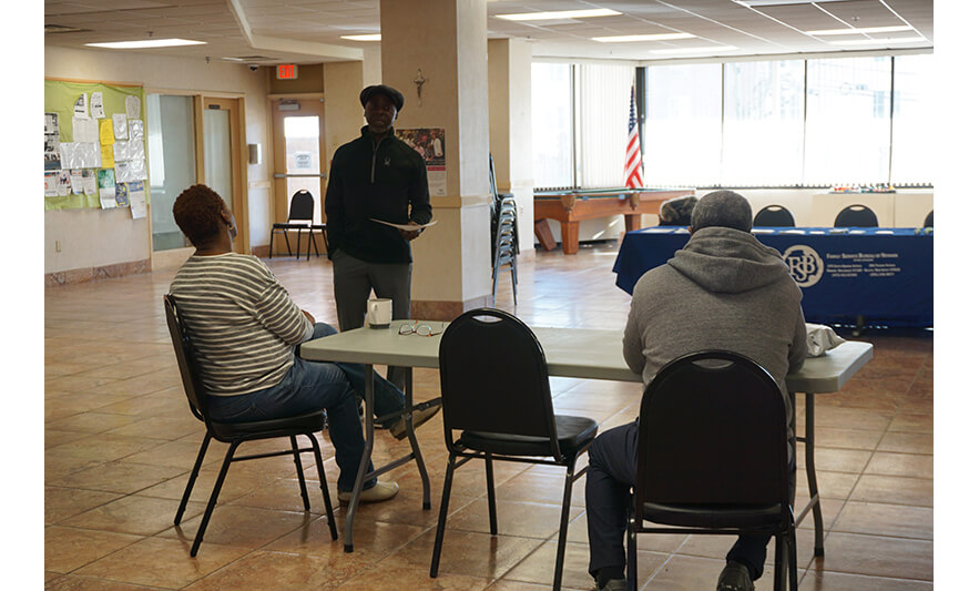 FSB Substance Abuse Workshop at Associates 2-3-2023 John Moore speaking with residents for web