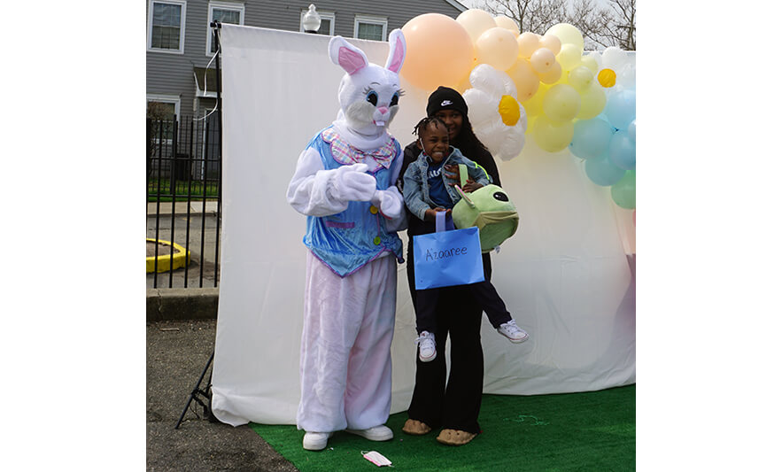 CHELC Easter and Family Fun Day 4-6-2023 Parent and child with Easter Bunny for web