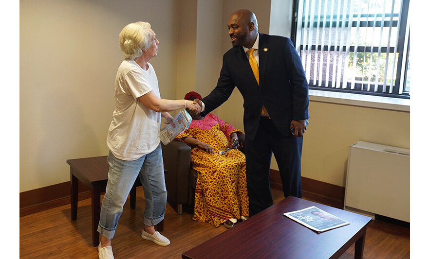 Roseville Senior Dupre Kelly Visit 5-11-2023 Shaking hands for web