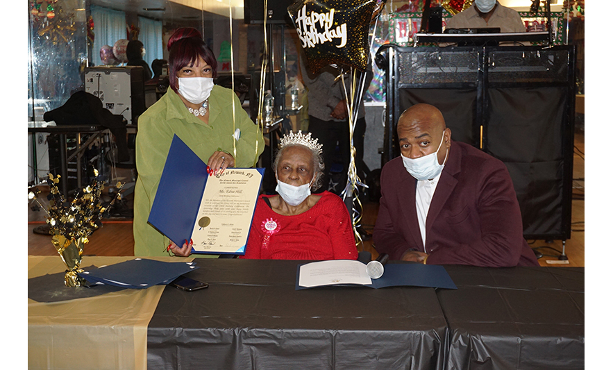 Extended Care 100th Birthday 12-13-2023 Councilwoman Louise Scott-Rountree Edna Hill and Mayor Baraka for web