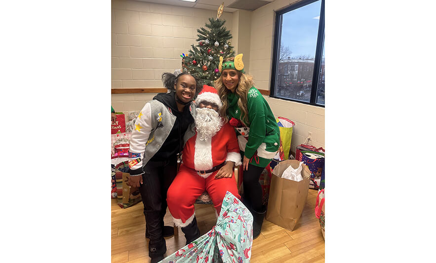 Harmony House Christmas Party 12-17-2023 Girl with Santa and Sally Milad for web